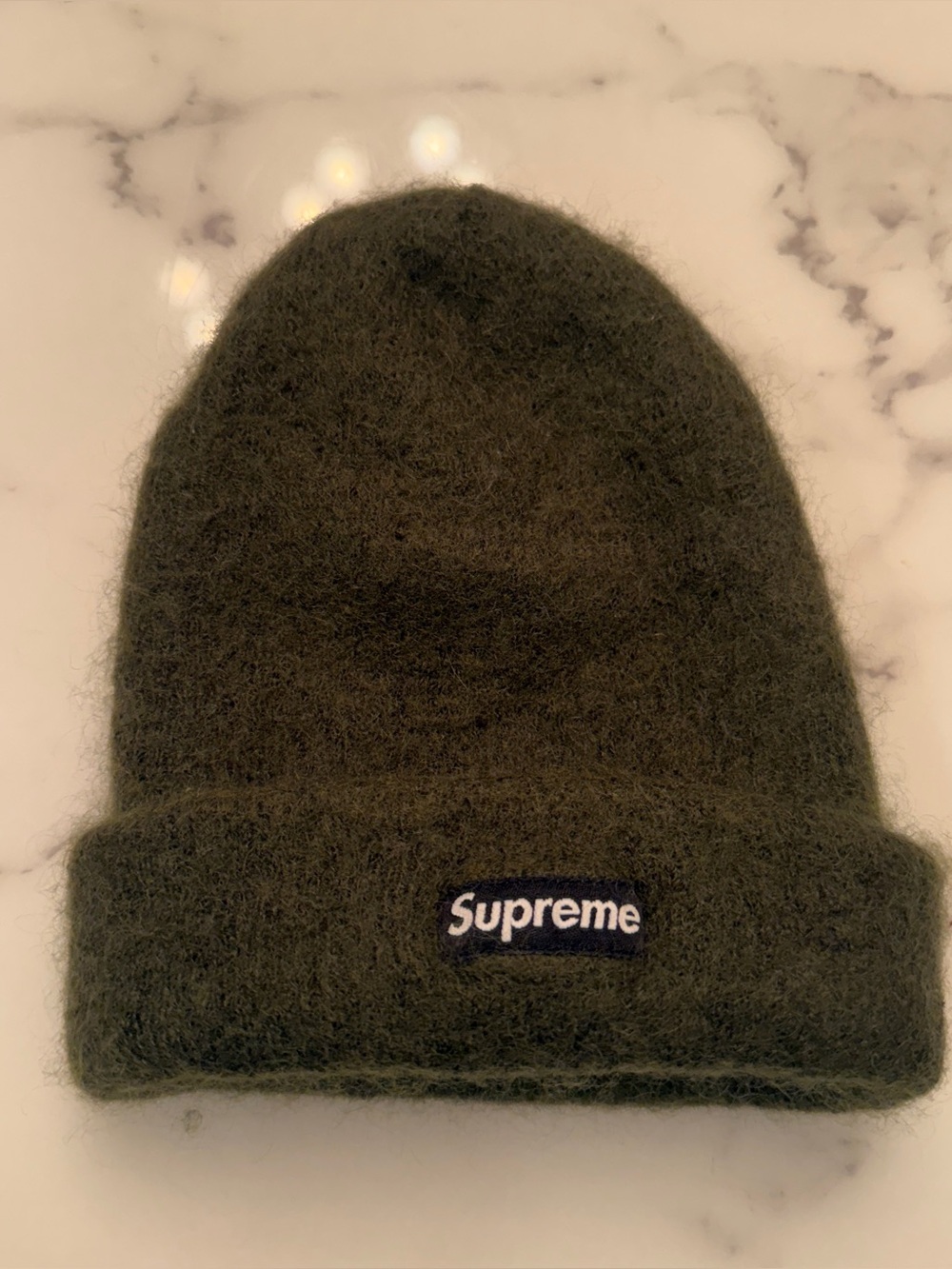 Supreme Olive Fuzzy Cuffed Beanie